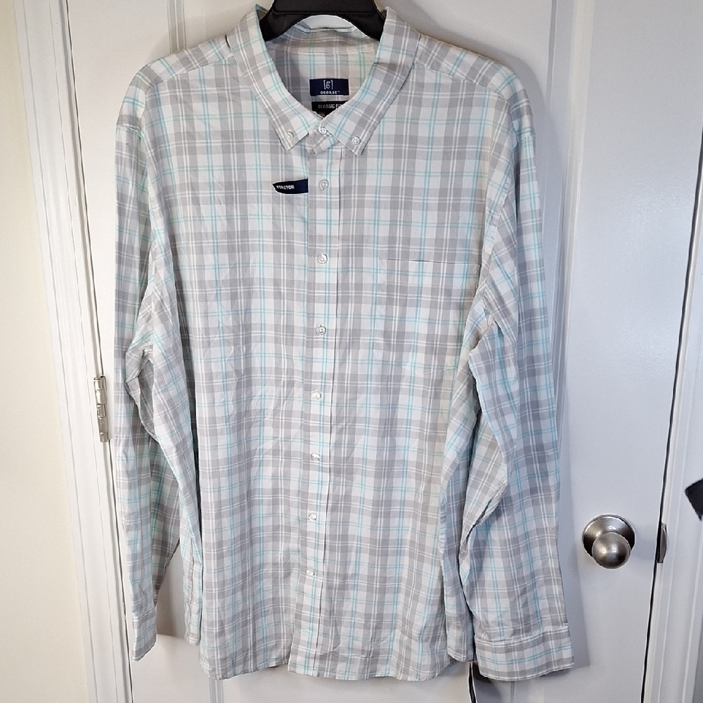 George Light Blue and White Plaid Button-Down Shirt